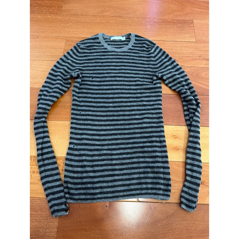 Vince Sweater Womens Gray Striped 100% Cashmere Crewneck Long Sleeve Medium